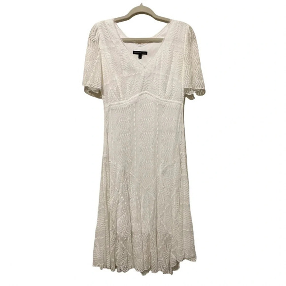 Chris McLaughlin White Lace Flutter Sleeve Midi Dress 10 - Picture 1 of 10